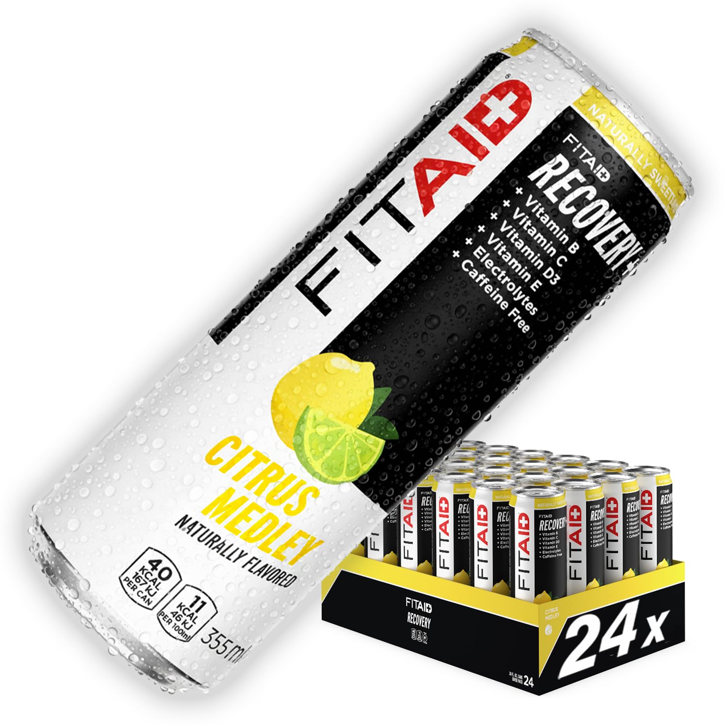 FITAID Citrus Medley - Clean Recovery Sports Drink and Hydration Helper - Ready to Drink BCAA, Electrolytes & Multivitamin Beverage with Vitamins, Magnesium, Turmeric, Glutamine, CoQ10 Stevia 24x355ml