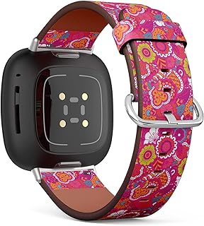 CJBROES Replacement Leather Watch Band, Compatible with Fitbit Versa 3 and Fitbit Sense of Wristband Bracelet Accessory - Paisley Mehndi Colorful