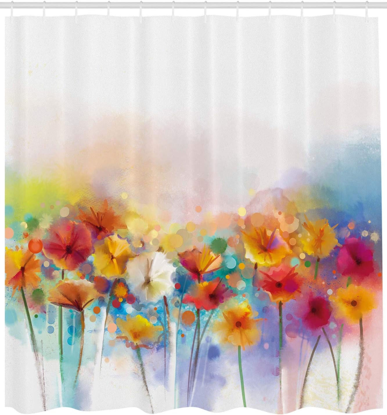 Ambesonne Flower Shower Curtain, Gerbera Bouquet Textured in an Artisan Expression Inflorescence Morph New Paint, Cloth Fabric Bathroom Decor Set with Hooks, 69" W x 70" L, Red Orange