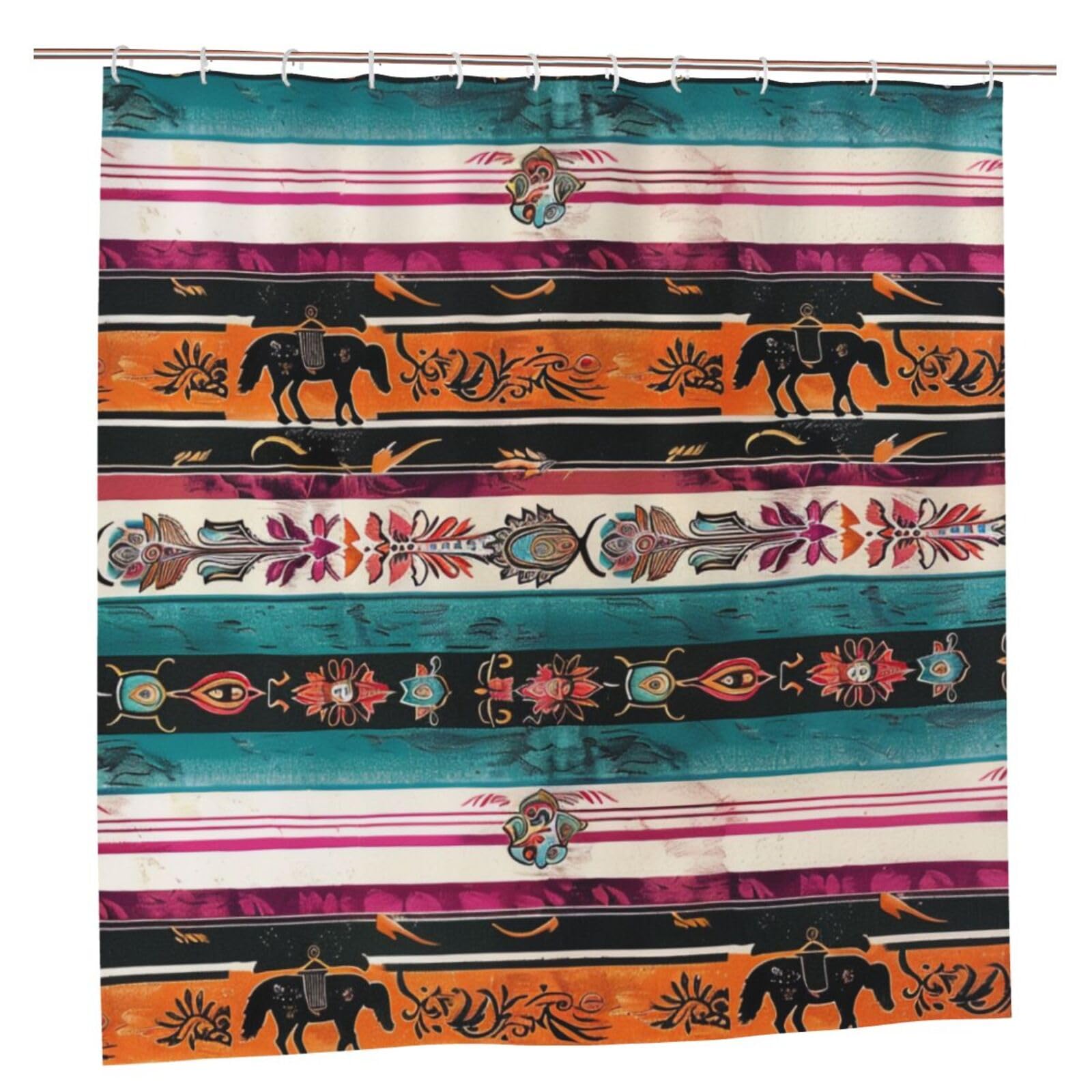 BWWHCCTI Horses Print Printed Shower Curtain With 12 Plastic Hooks Opaque Quick Drying Waterproof Shower Curtains Sets For Bathroom 183x183 CM