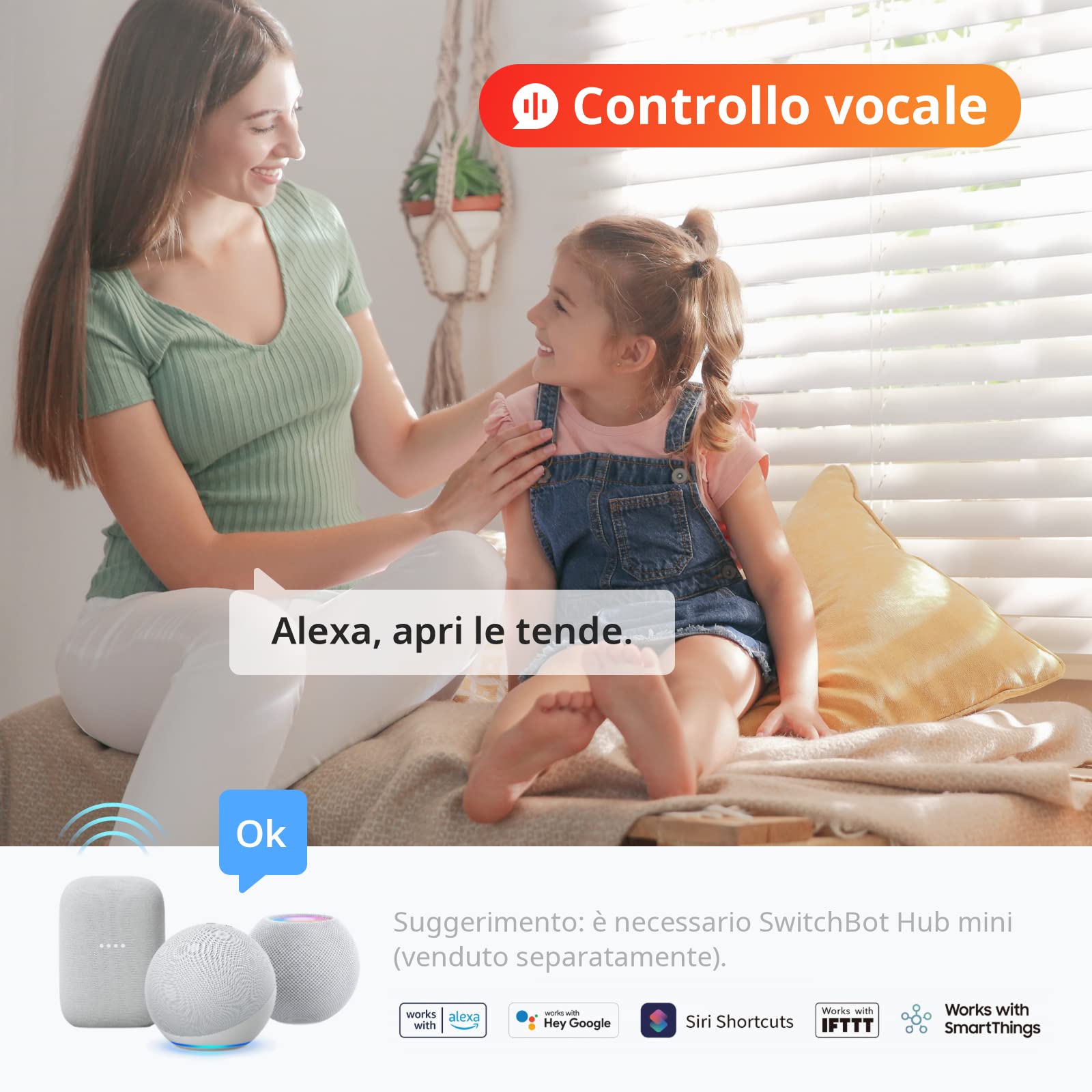 SwitchBot Blind Tilt - Tapparelle elettriche intelligenti con telecomando Bluetooth, alimentazione solare, rilevamento della luce, aggiungi SwitchBot per compatibilità con Alexa e Google Home