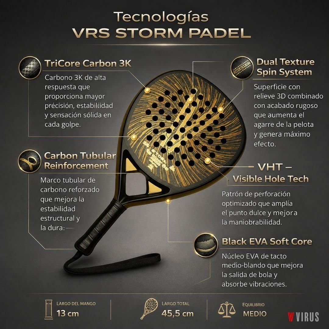 VIRUS Storm - Racchetta da paddle in carbonio 3K, controllo e potenza, livello intermedio-avanzato, punto dolce, custodia termica