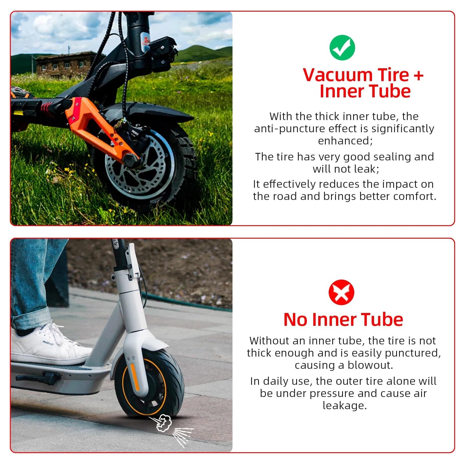 Générique Pneu Trottinette Electrique Anti-Crevaison, Pneu sans Chambre à air 10x3 avec épaisse for Scooter électrique (10x3 255x80 80/65-6)