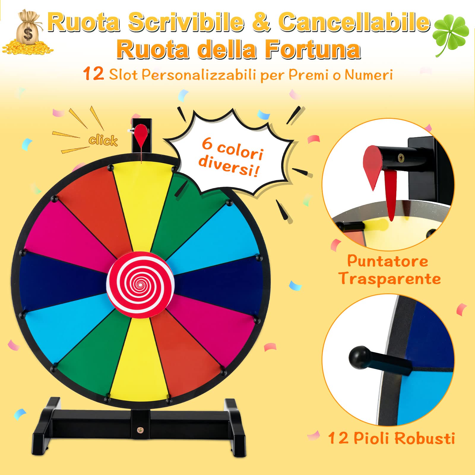 Ruota Della Fortuna 25cm Personalizzabile - Per Feste E Giochi, Con Base Antiscivolo - Foto 8
