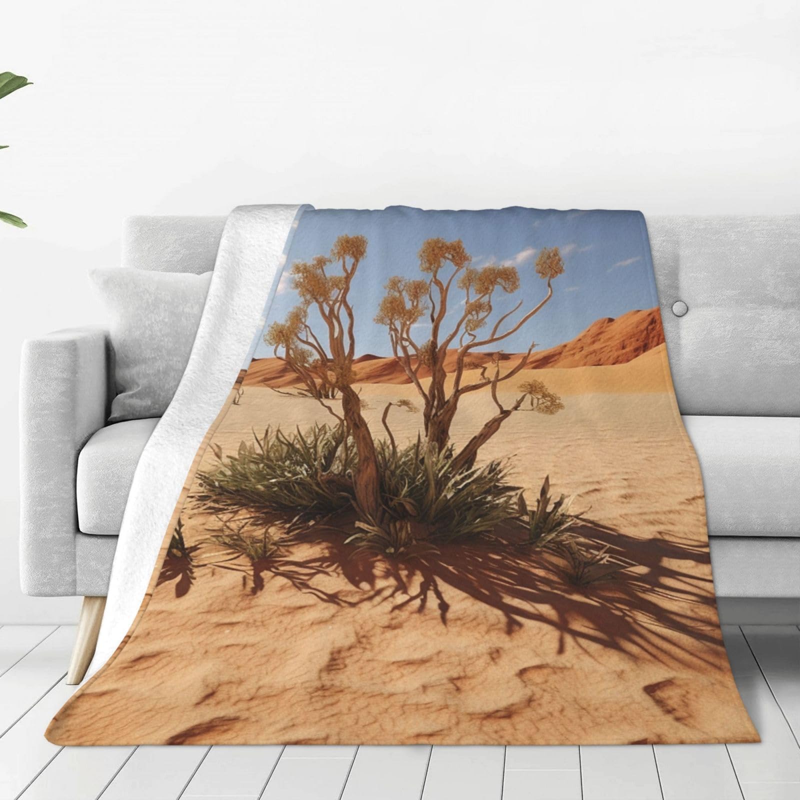 Desert Plant Throw Blanket for Couch, Plush Fuzzy Soft Flannel Blankets and Throws for Sofa, 80"x60" Bed Blankets for Travel Camping Chair, All Season Warm Fleece Blanket