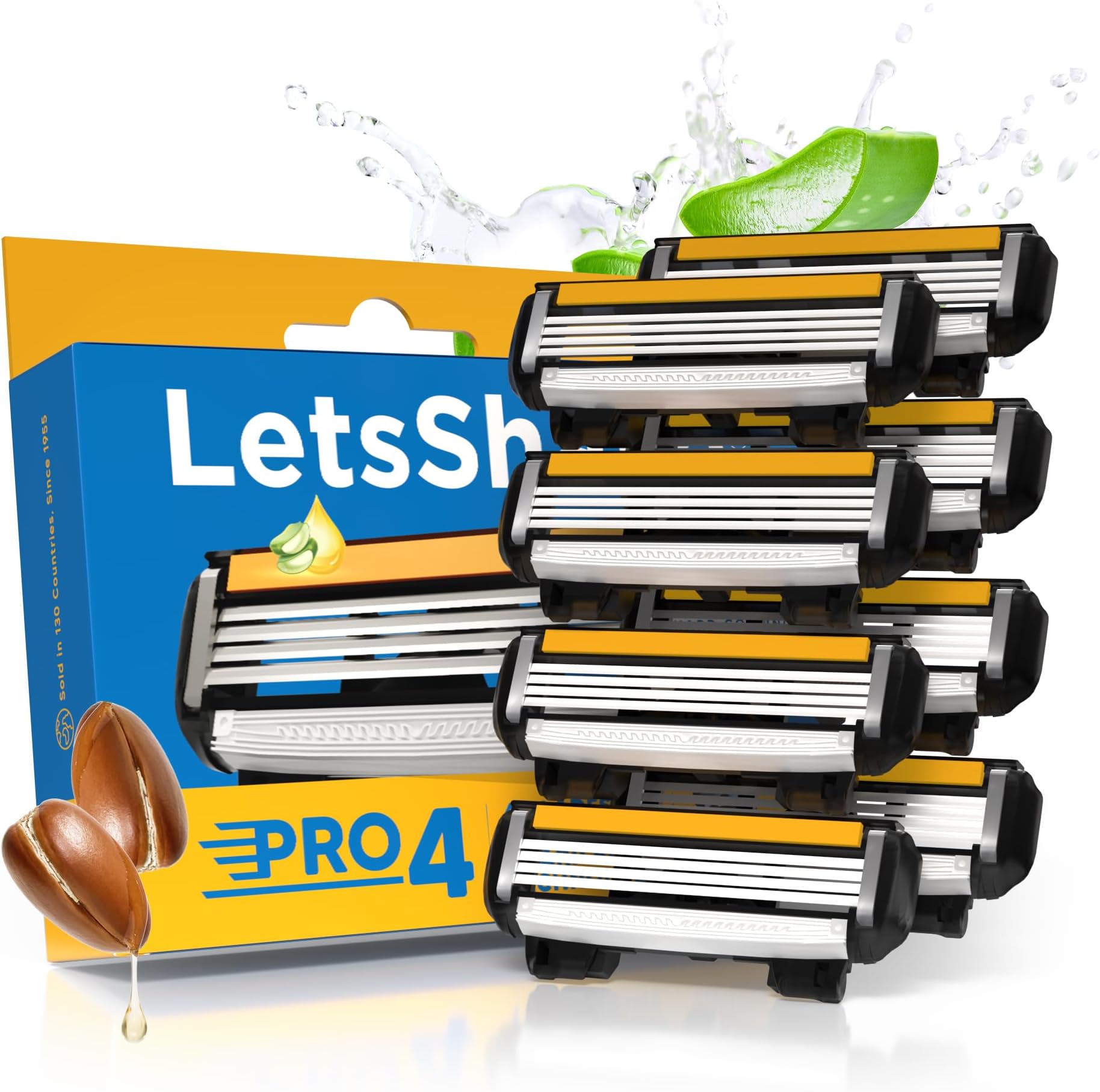LetsShave Pro 4 Manual Shaving Razor Blades Refill (Cartridges), Pack of 8, World's First Ultra Sharp 4 Blade with Rubber Guard & Open Flow Architecture, Blades for Men