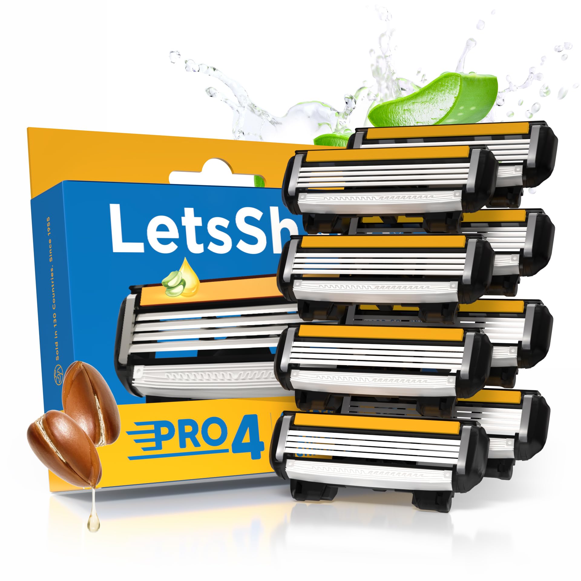 LetsShave Pro 4 Manual Shaving Razor Blades Refill (Cartridges), Pack of 8, World's First Ultra Sharp 4 Blade with Rubber Guard & Open Flow Architecture, Blades for Men