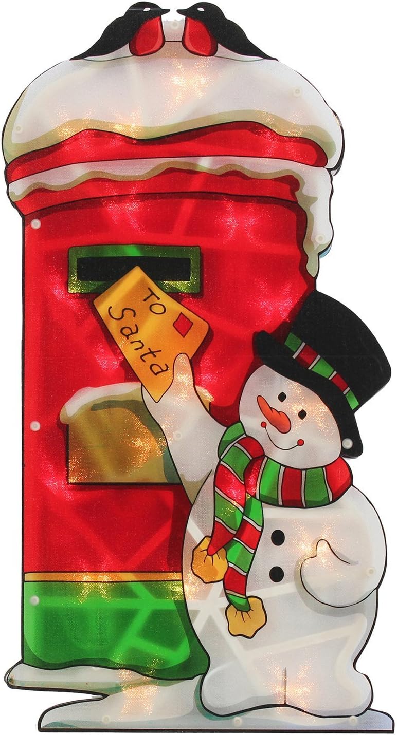 Pre-Lit 20 Bulb Santa Post-Box Double Sided Window Silhouette Christmas Decoration 45cm