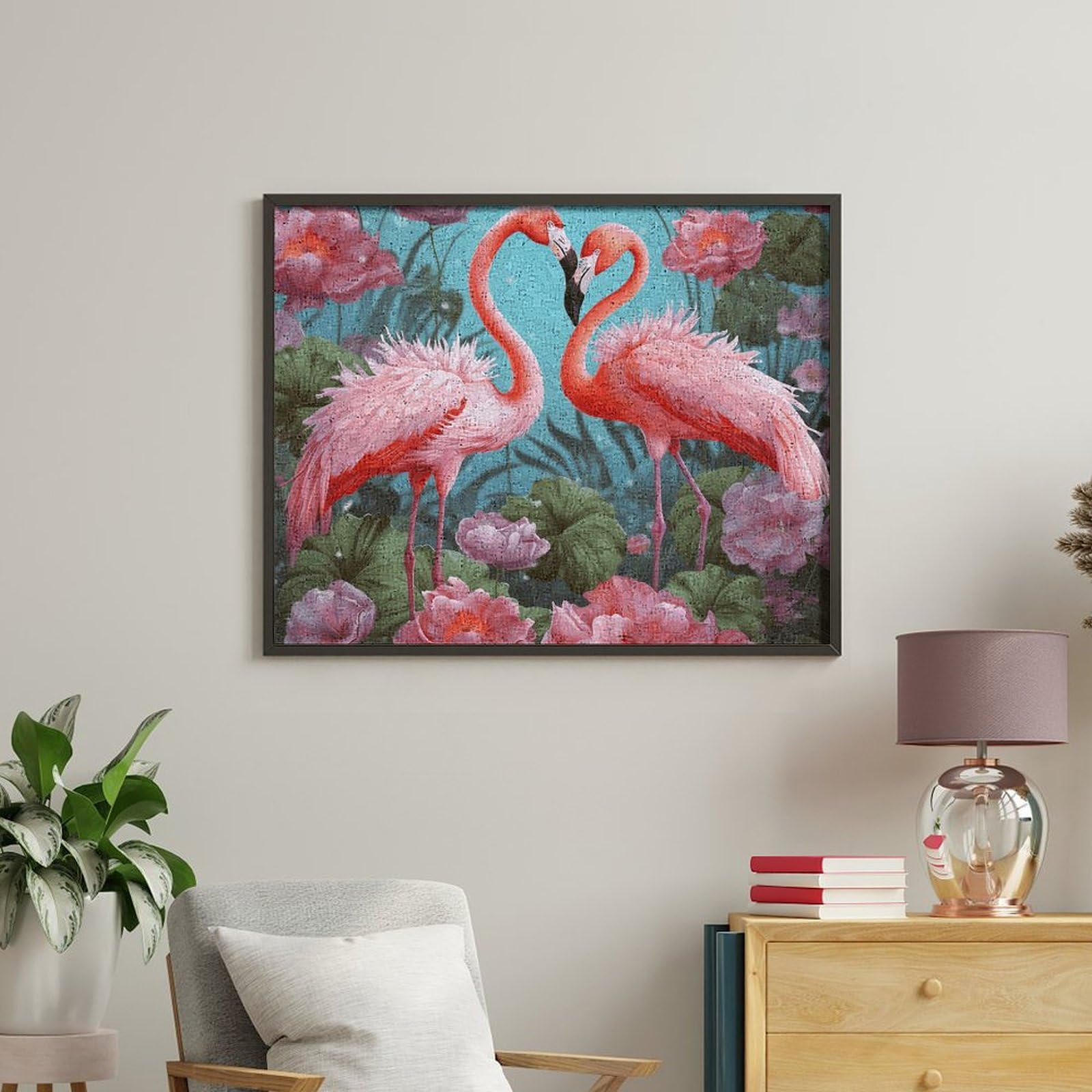 RTBKLYQ Kit per dipingere con i numeri, per adulti e principianti, fenicottero, fiori d'amore, fai da te, pittura a olio, tela per kit di pittura, regalo per la casa