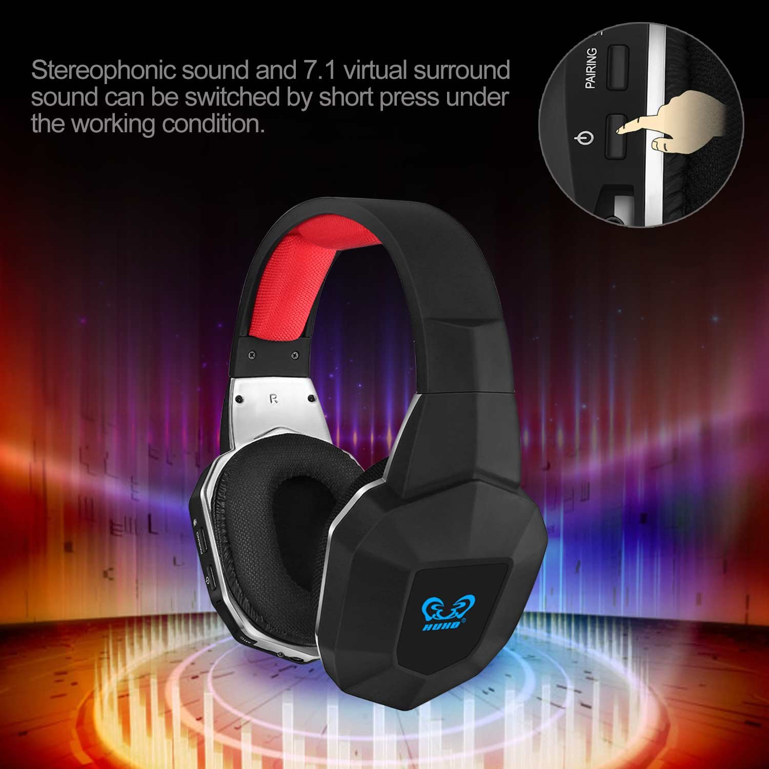 HUHD Wireless Stereo Gaming Headset 2,4 GHz Cuffie ottiche da gioco con 7.1 Surround Sound per PS4 Xbox One PS3 Xbox 360 PC MAC Laptop Tablet Skype microfono staccabile batteria ricaricabile