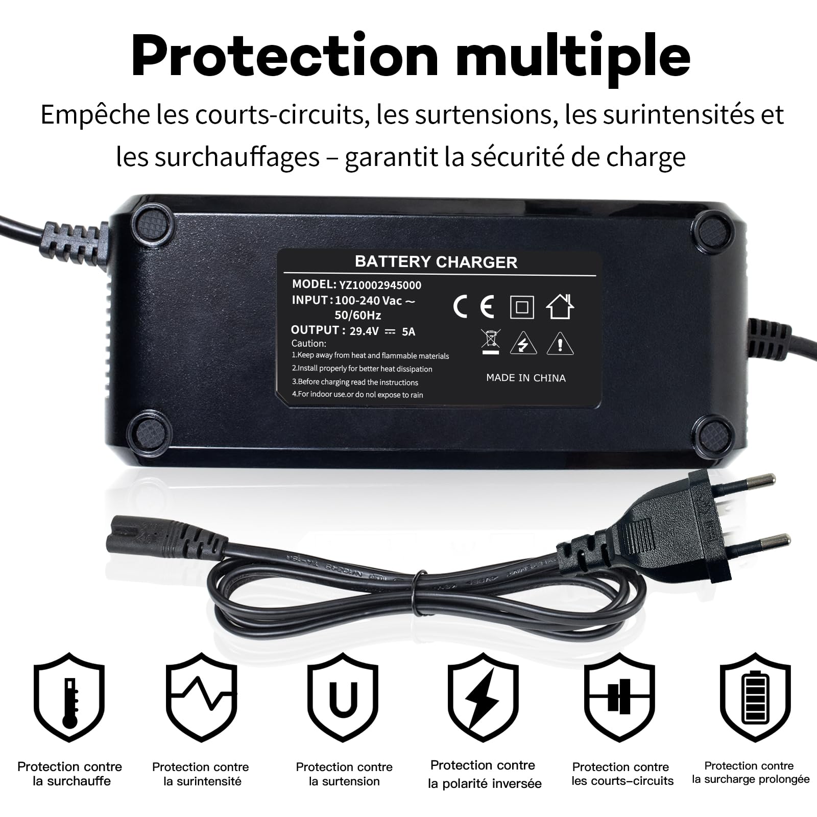 Cargador 29,4 V 5 A XLR para batería de iones de litio de 24 V – Silla de ruedas y Scooter de movilidad con pantalla LED