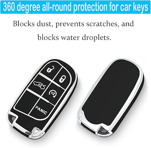 Miniatura 9 de Funda para llavero con llavero de cuero, TPU suave con 5 botones, compatible con llave de automóvil Grand Cherokee Renegade 2014-2023 para Durango