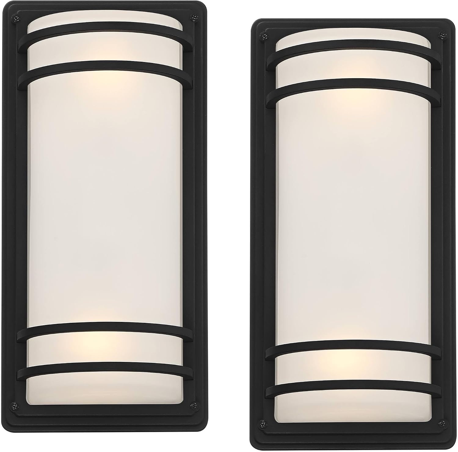John Timberland Habitat Modern Industrial Outdoor Wall Light Fixtures Set of 2 Black Metal 16" Frosted White Glass Shade for Post Exterior Barn Deck House Porch Yard Patio Garage Garden Outside
