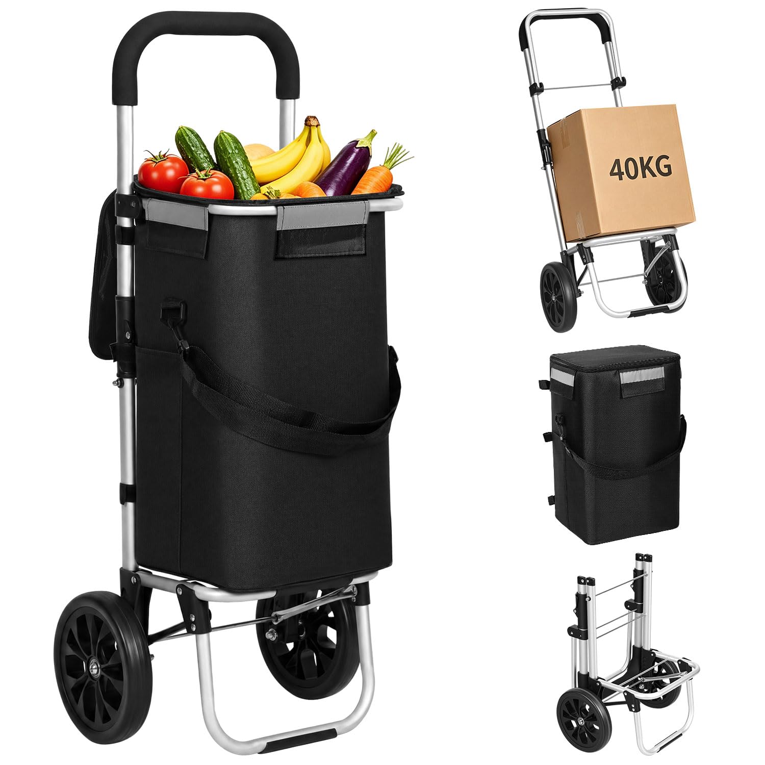Carrello per la spesa da 40 litri con scomparto frigorifero, pieghevole