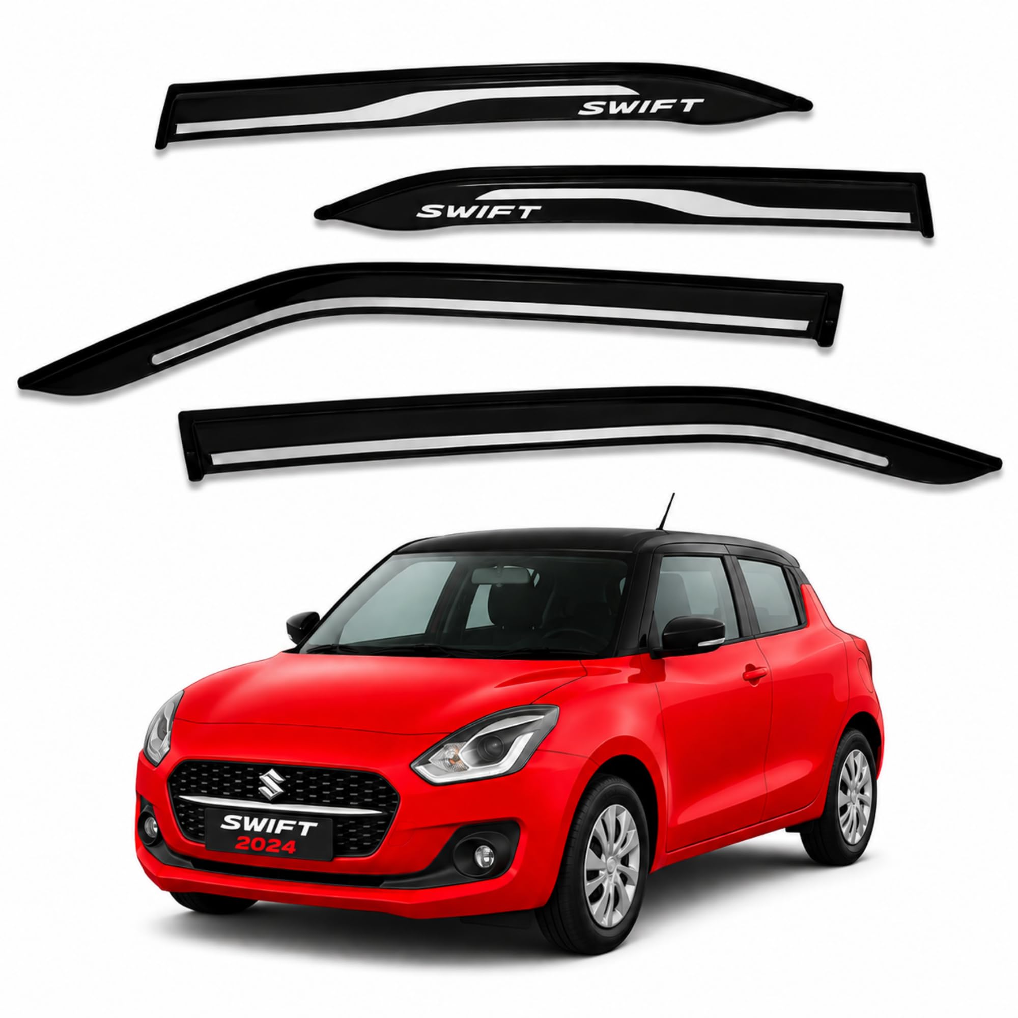 Polycarbonate Smoke Finish Door & Window Visor, Swift 2024 | Vehicle Name Printed, No-Drill Installation, UV Resistant, 3mm Thickness, Rain & Wind Guard-image-5