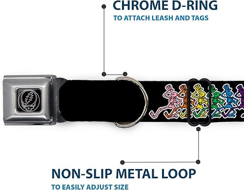 Miniatura 7 de Buckle-Down Collar de perro con hebilla de cinturón de seguridad, esqueletos bailarines, negromulticolor, 1 pulgada de ancho, se adapta a cuello de