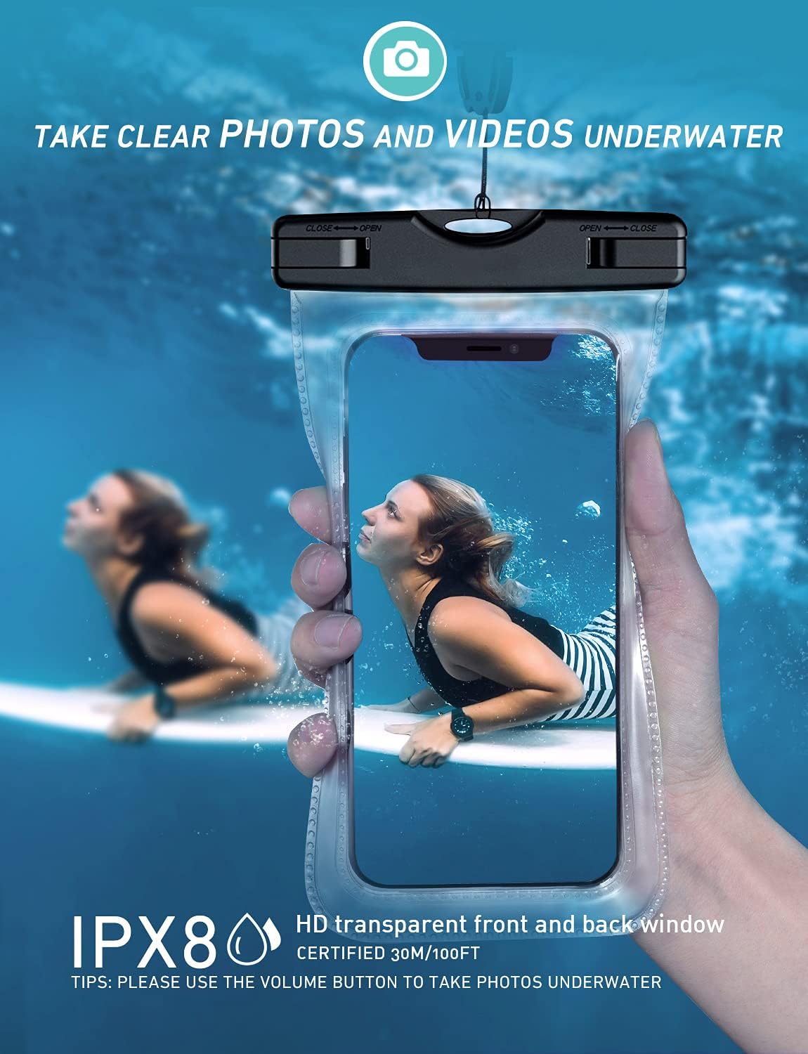 Waterproof Phone Case, 2 Pack IPX8 Universal Waterproof Phone Pouch Dry Bag with Lanyard for Outdoor Water Sports, Boating, Hiking for iPhone 12 Pro Max/11/XS Max/XR/X Galaxy S21 S20 etc. up to 7.0”