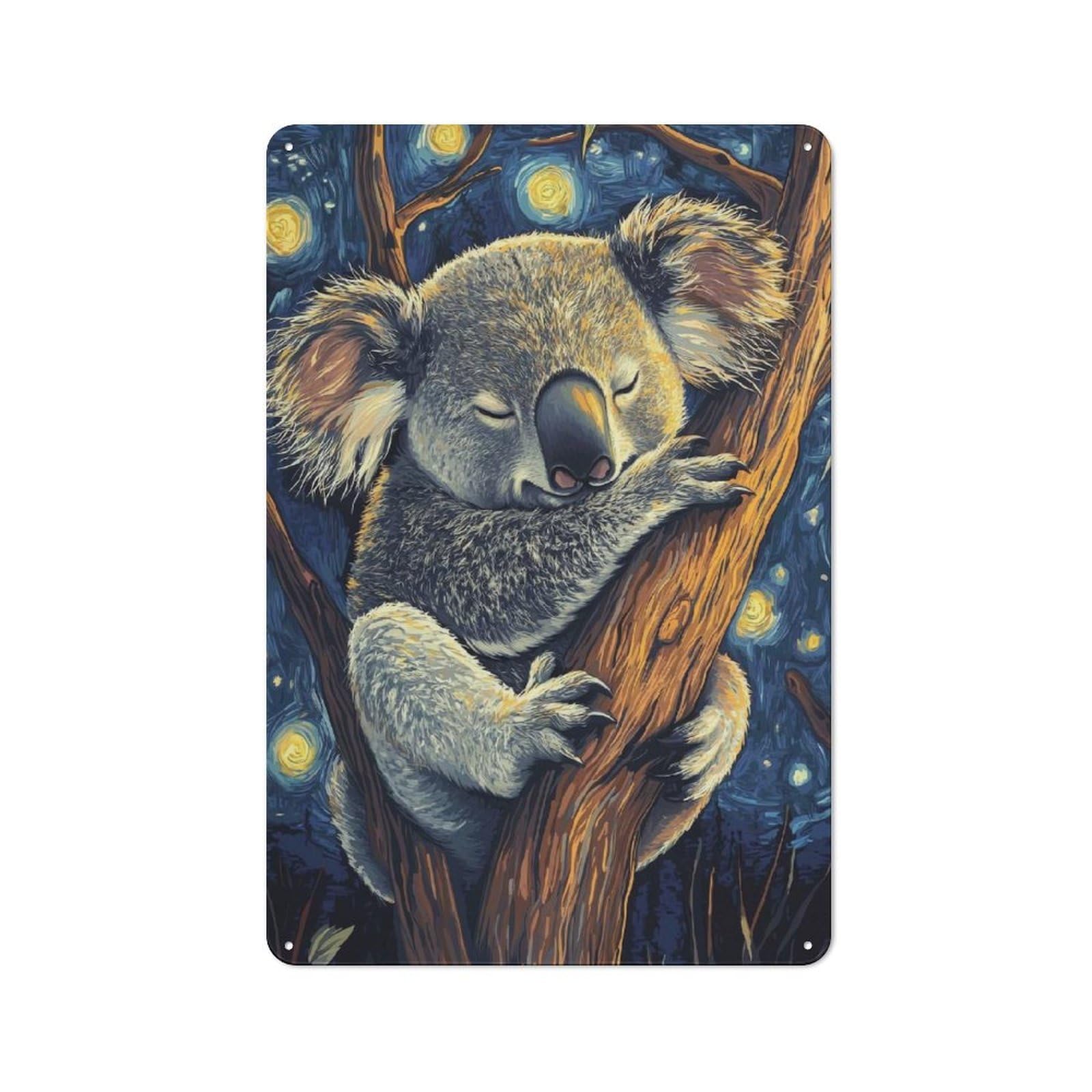 Junmoney Style-7 Tin Wall Plaque 30X20cm With Koala In Starry Night For Man Cave Or Games Room, A Christmas Gift For Leisure-Room Decor Enthusiasts