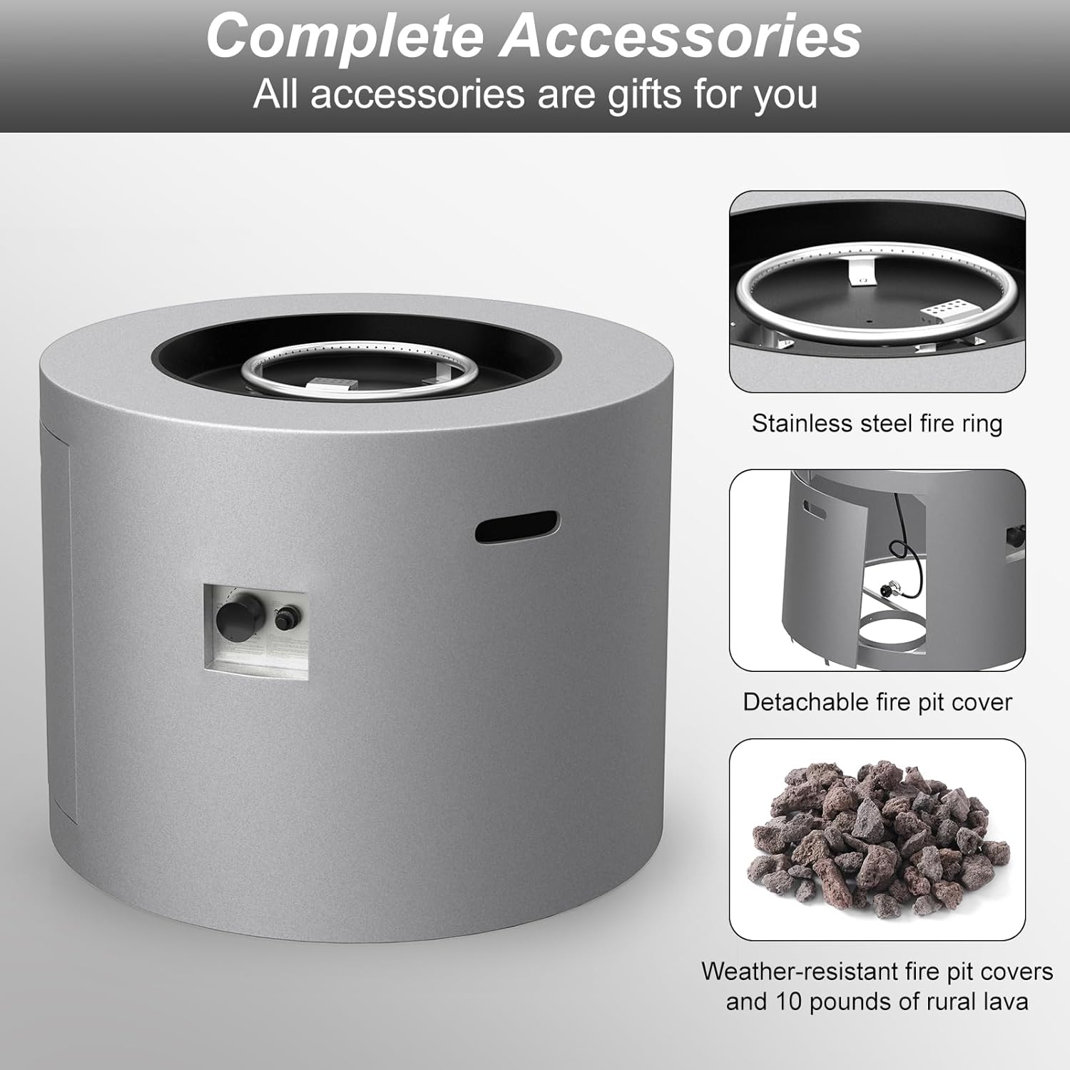 32" Smokeless Propane Fire Pit Table w/Lid, Alloy Steel Round Outdoor Patio Firepit Table 50,000 BTUs, Lava Rocks, Weatherproof Cover, CSA Safety Certified, for Wooden Deck, Backyard and Pool
