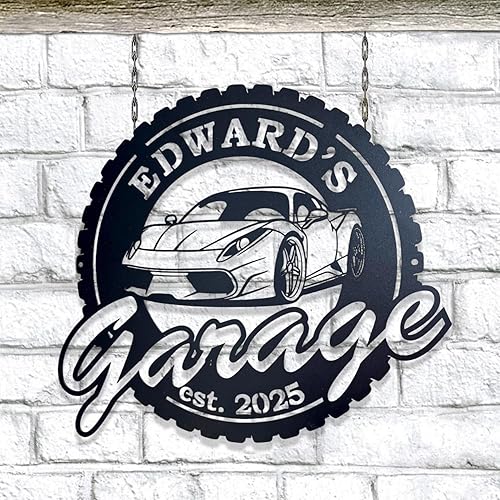 Miniatura 4 de Letrero de nombre de garaje personalizado, letreros metálicos personalizados para taller de mecánico, regalos de mecánico, regalo de arte de pared