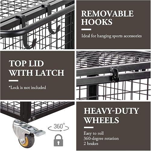 Miniatura 6 de MyGift Carrito de almacenamiento de pelotas deportivas de metal negro para parque infantil, Dodge Ball, baloncesto, pelota de fútbol, canasta de