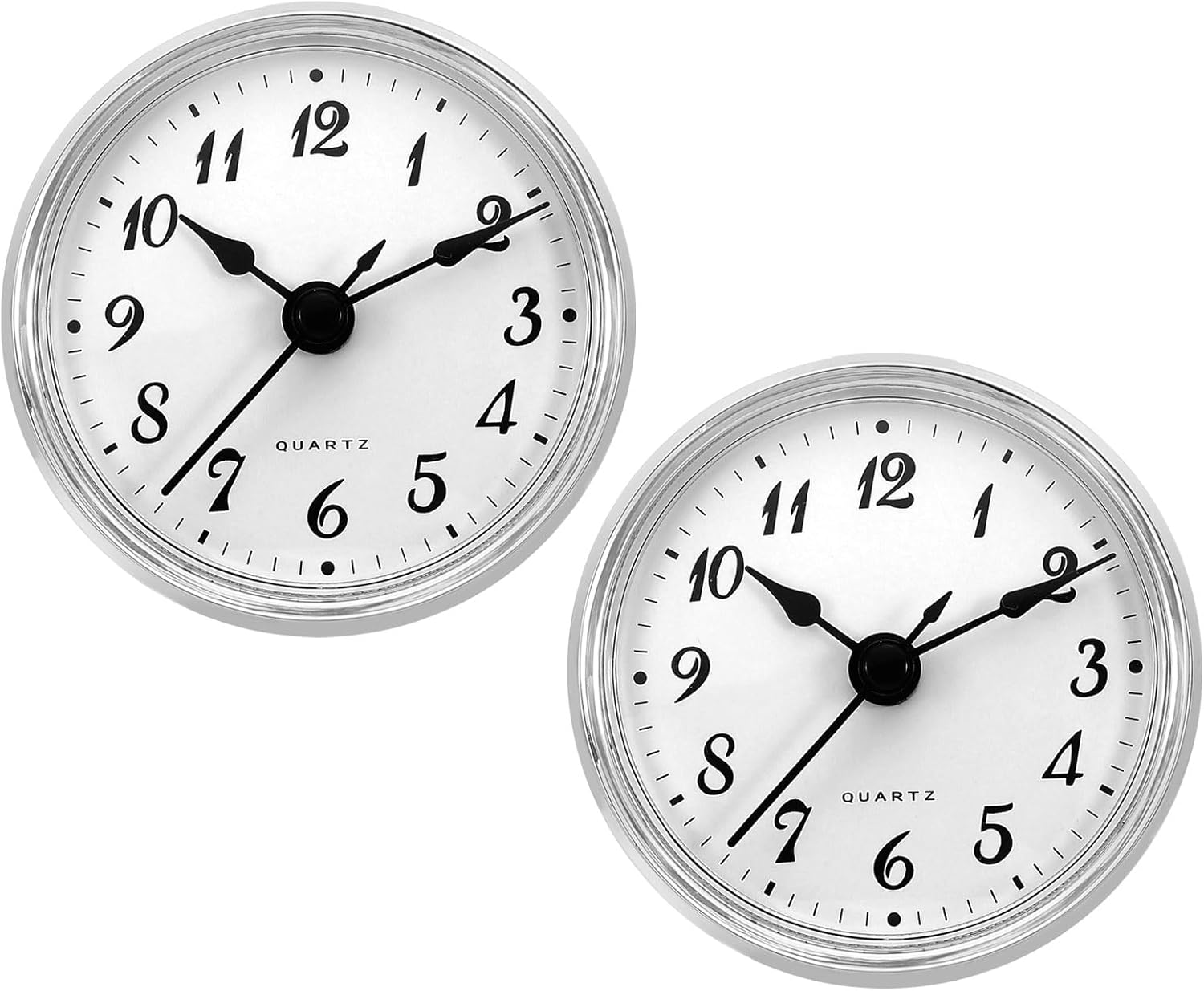 PATIKIL 2.8" 70mm Quartz Clock Insert, 2 Pcs Round Quartz Movement Miniature Clock Mini Arabic Numeral Clock Fit 61mm/2.4" Diameter Hole for Replacement Home, Silver Tone/White, Style 12