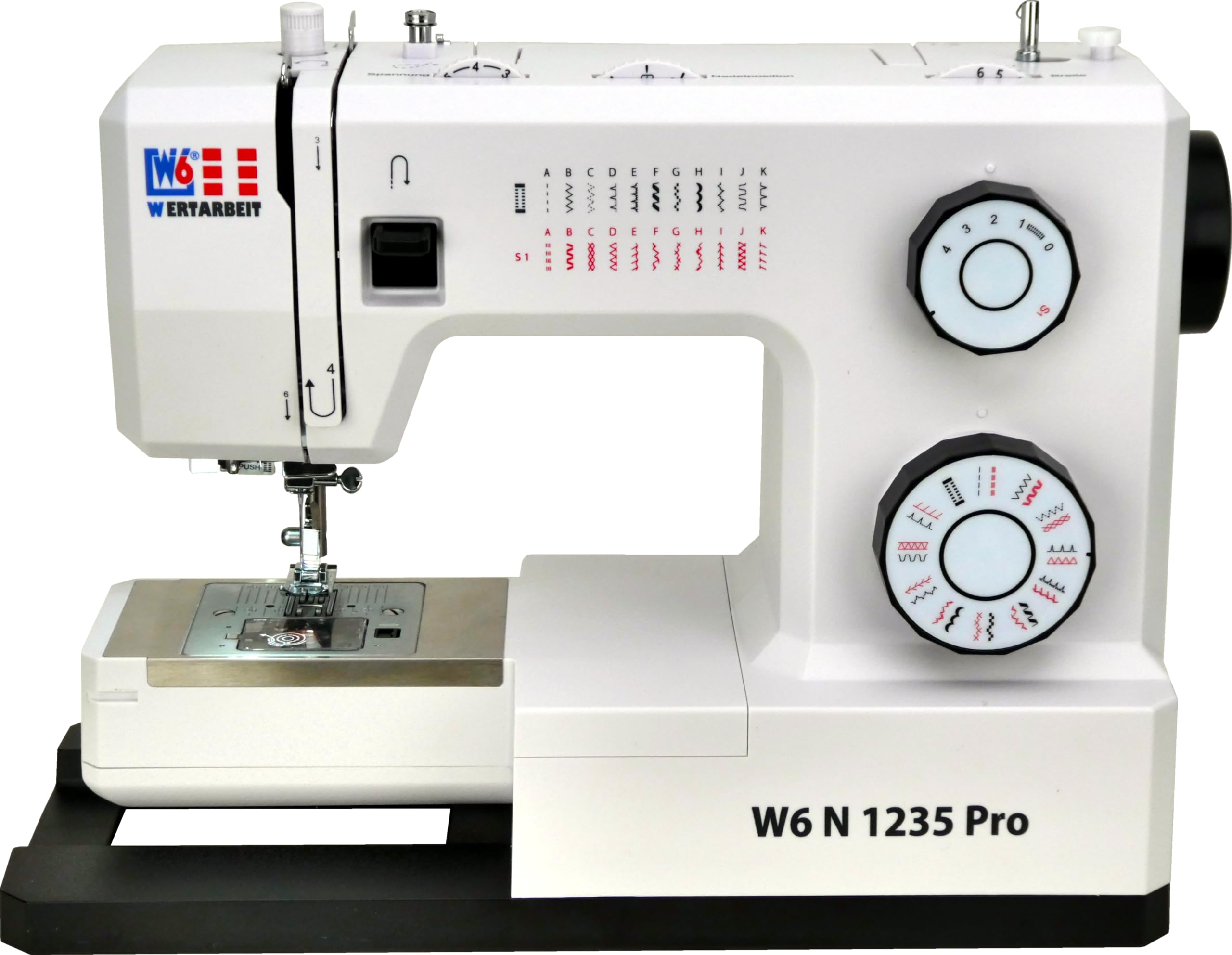 W6 Nähmaschine N 1235 Pro mit 24 Programmen | Freiarm | automatischer Einfädler | obenliegende Spule | Umlaufgreifer | Knopflochautomatik | Jeans nähen | 100 Watt Servo Motor