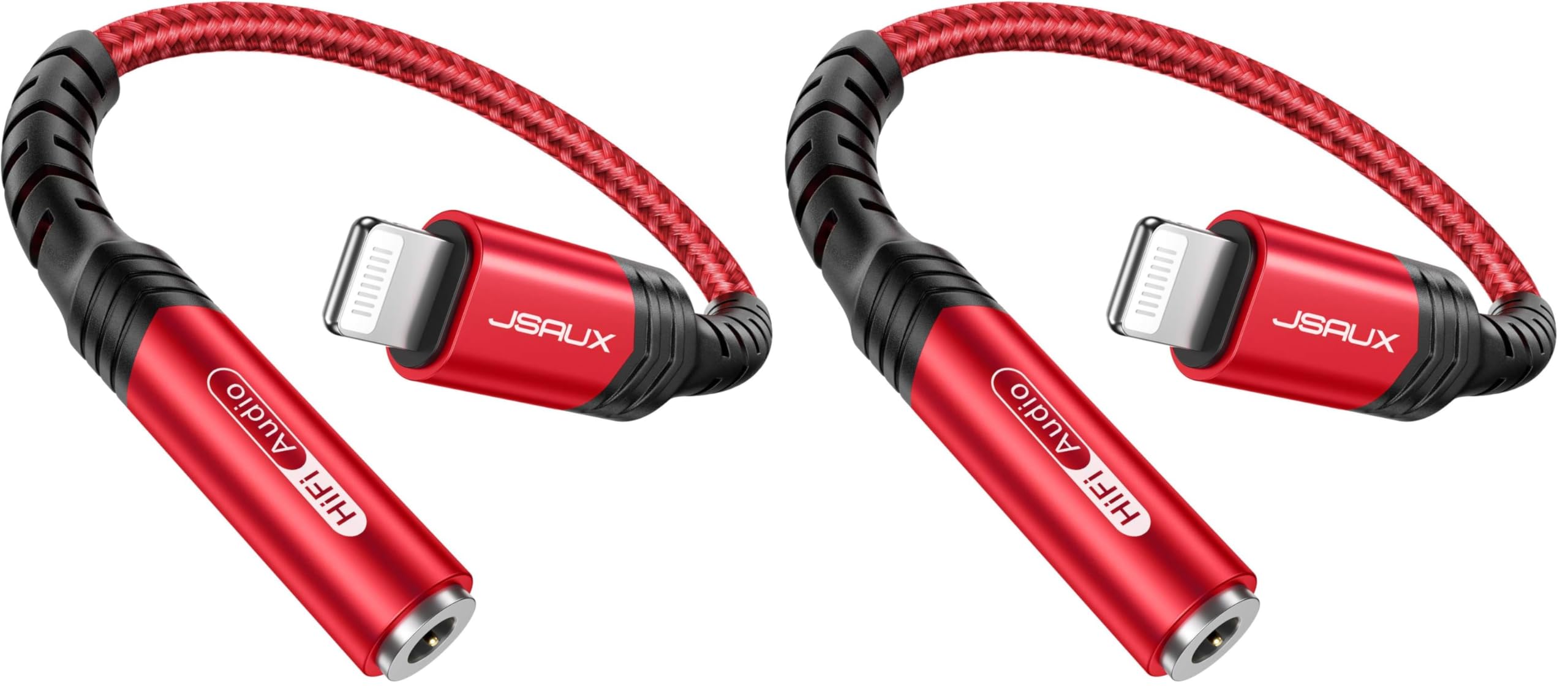 JSAUX Headphone Adapter for iPhone Lightning to 3.5mm Adapter [Apple MFi Certified] Compatible with iPhone 14 Pro Max/14 Plus/13 12 11 Pro Max/SE/XS-Red (Pack of 2)