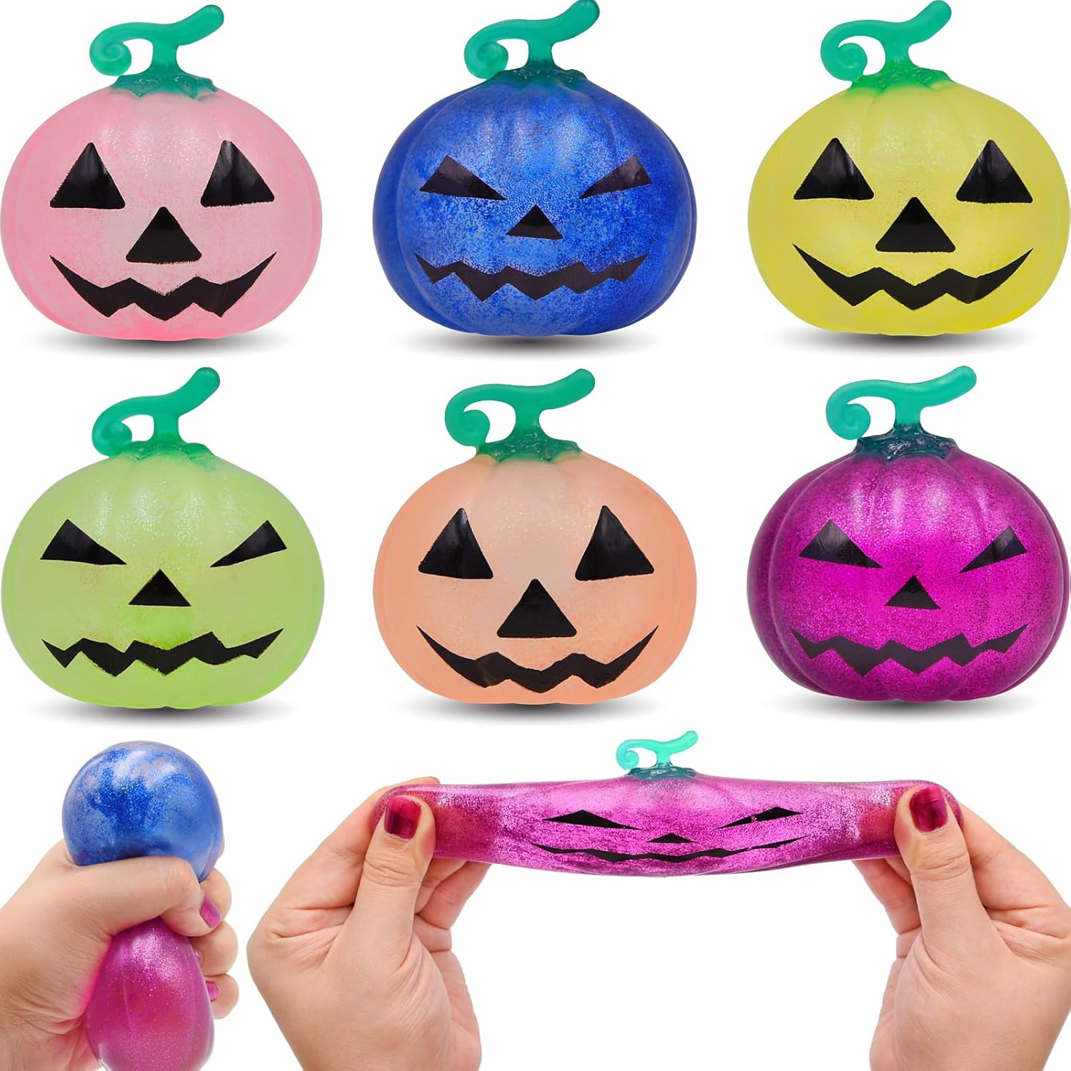 6 Pack Halloween Pumpkins Squeeze Toys Stress Balls Fidget Squishy Toys for Kids Girls Boys Halloween Goodie Bags Fillers Party Favors Treat Bag Gifts Halloween Pumpkin A6