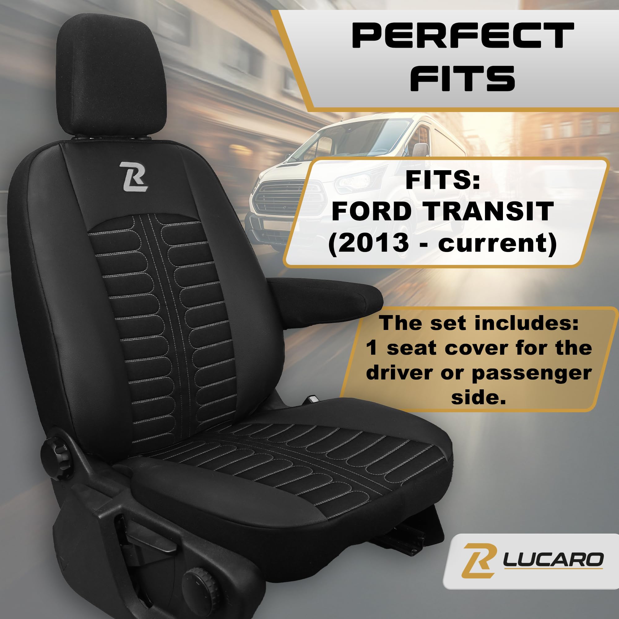 LUCARO Sitzbezüge Für Ford Transit 2013+ - Blaue Wasserdichte Sitzschoner Set 1+2