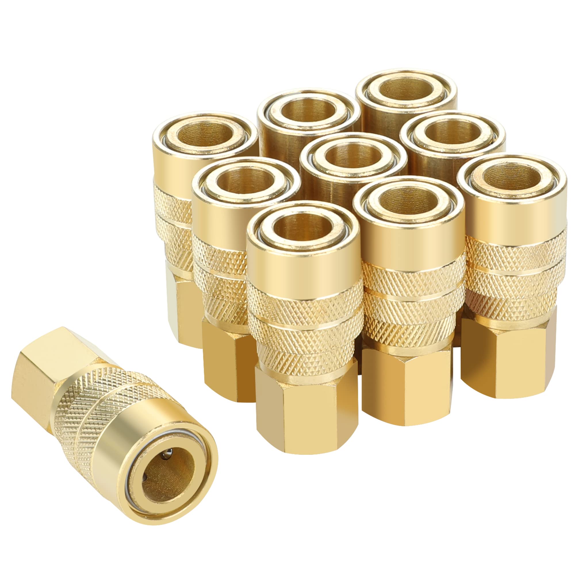 JOROY Brass Air Coupler, 1/4 Inch Body Size, 3/8 Inch NPT Female Threads Size, Industrial M-Type, 10 Pieces Air Compressor Hose Fittings