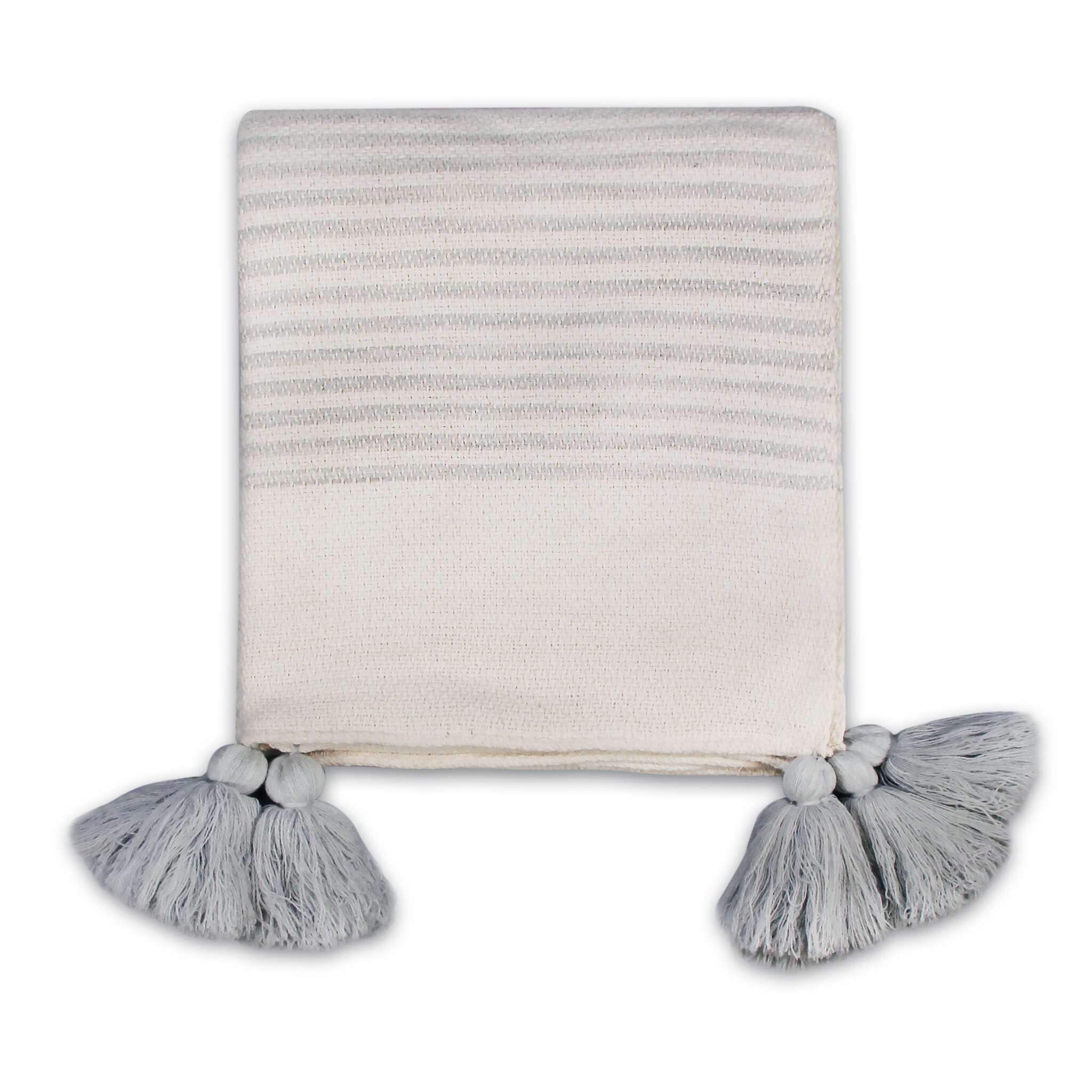 Couvre-lit à rayures gris Shruti en tissu noble de qualité