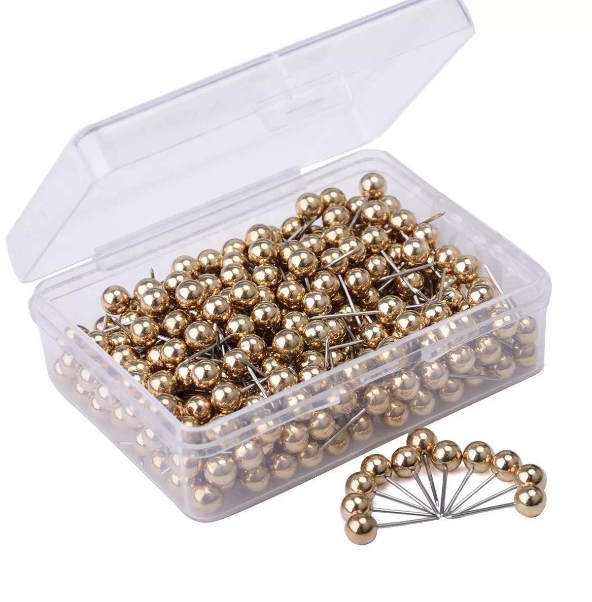 EcoVerse Gold Thumb Tacks Map Push Pins for Bulletin Board Notice Board, Map Mark, 100 Pcs