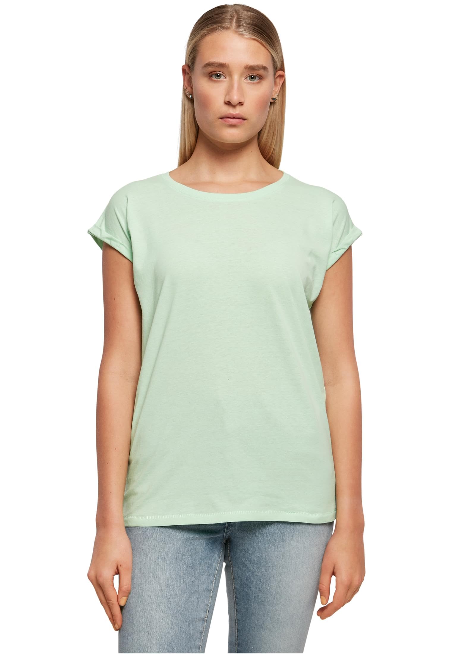 Build Your Brand Women's Extended Shoulder Tee, Neo Mint, XL