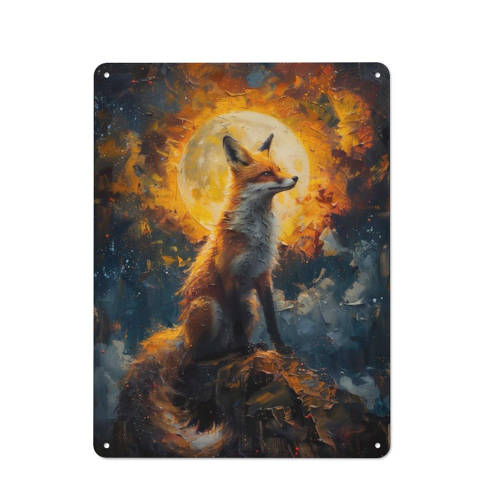 Junmoney Sunset Fox Painting Metal Plaque 40X30cm With For Garage Wall, Retro Decor, Housewarming Present For People Styling Garage