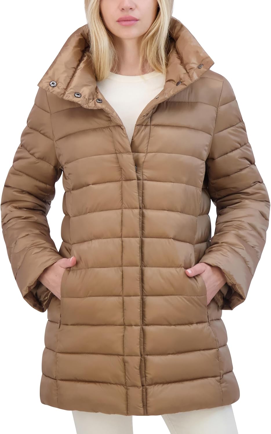 TAHARI Women's Melody Mid-length Quilted Puffer Coat, Winter Quilted Jacket