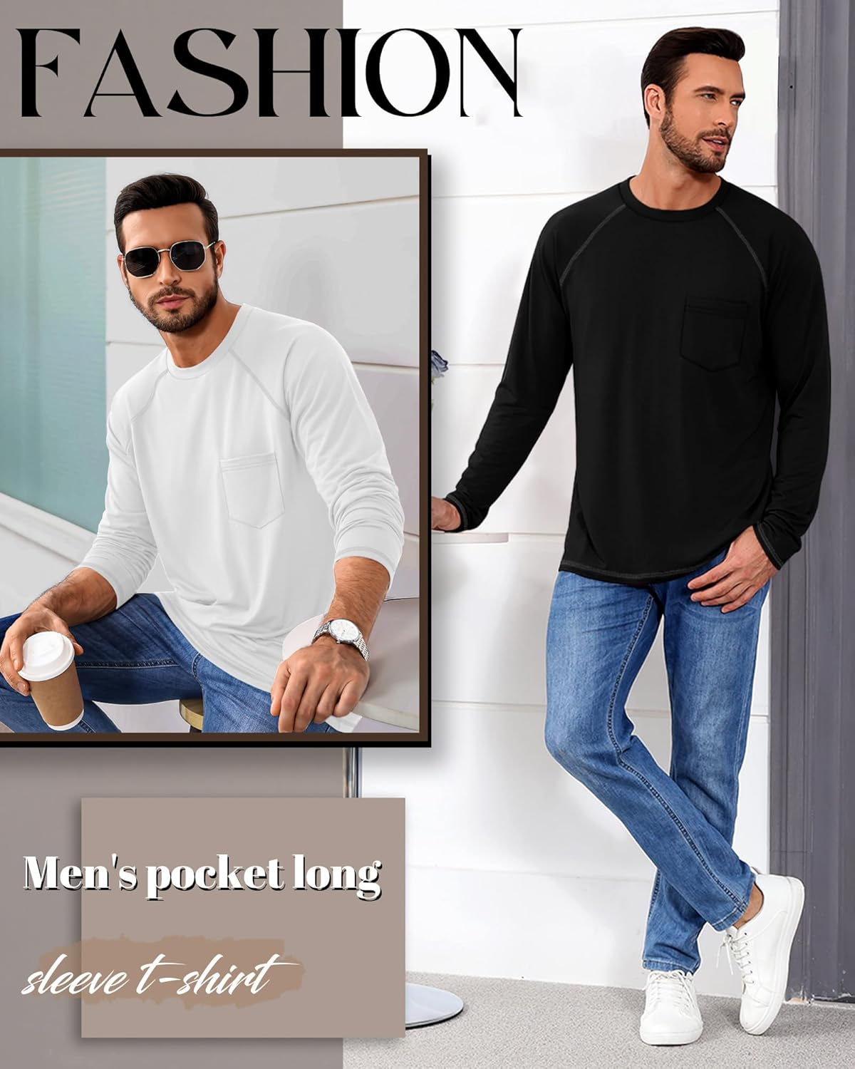 Neer 3 Pack Men's Big and Tall Shirts Long Sleeve Crew Neck Raglan Tops XL-7XL Plus Size Loose Casual Tees with Pocket - Image 4