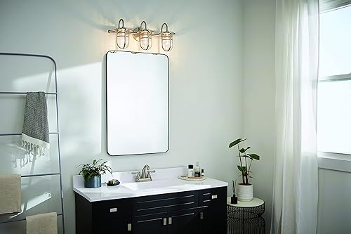 Miniatura 4 de Kichler Caparros - Lámpara de tocador de 24 pulgadas con 3 luces con cristal acanalado transparente en níquel cepillado