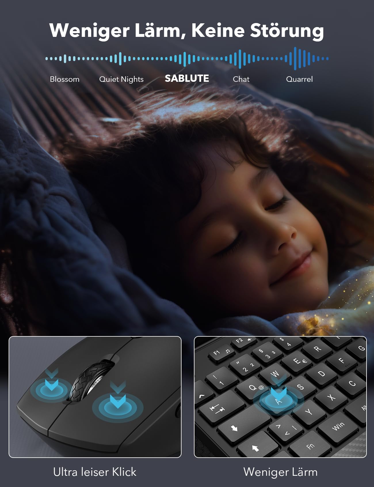 Kabelloses Tastatur Maus Set, Ergonomische Tastatur mit Handgelenkauflage, 2,4 GHz, leise, für Mac Windows Laptop PC