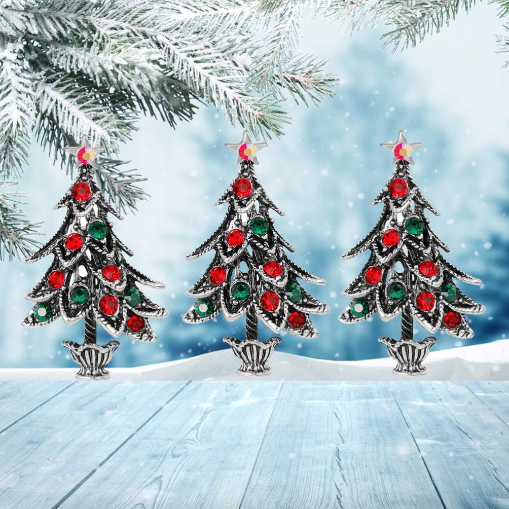 Holibanna Diamond Christmas Tree Brooch Set Christmas Breastpin Girls Jewelry Alloy Shiny Accessory