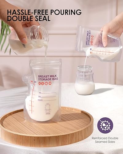 Miniatura 4 de dearlomum Bolsas de almacenamiento de leche materna sin BPA, 60 unidades, 3 onzas, autoportantes con boquilla de vertido, perfil plano que ahorra