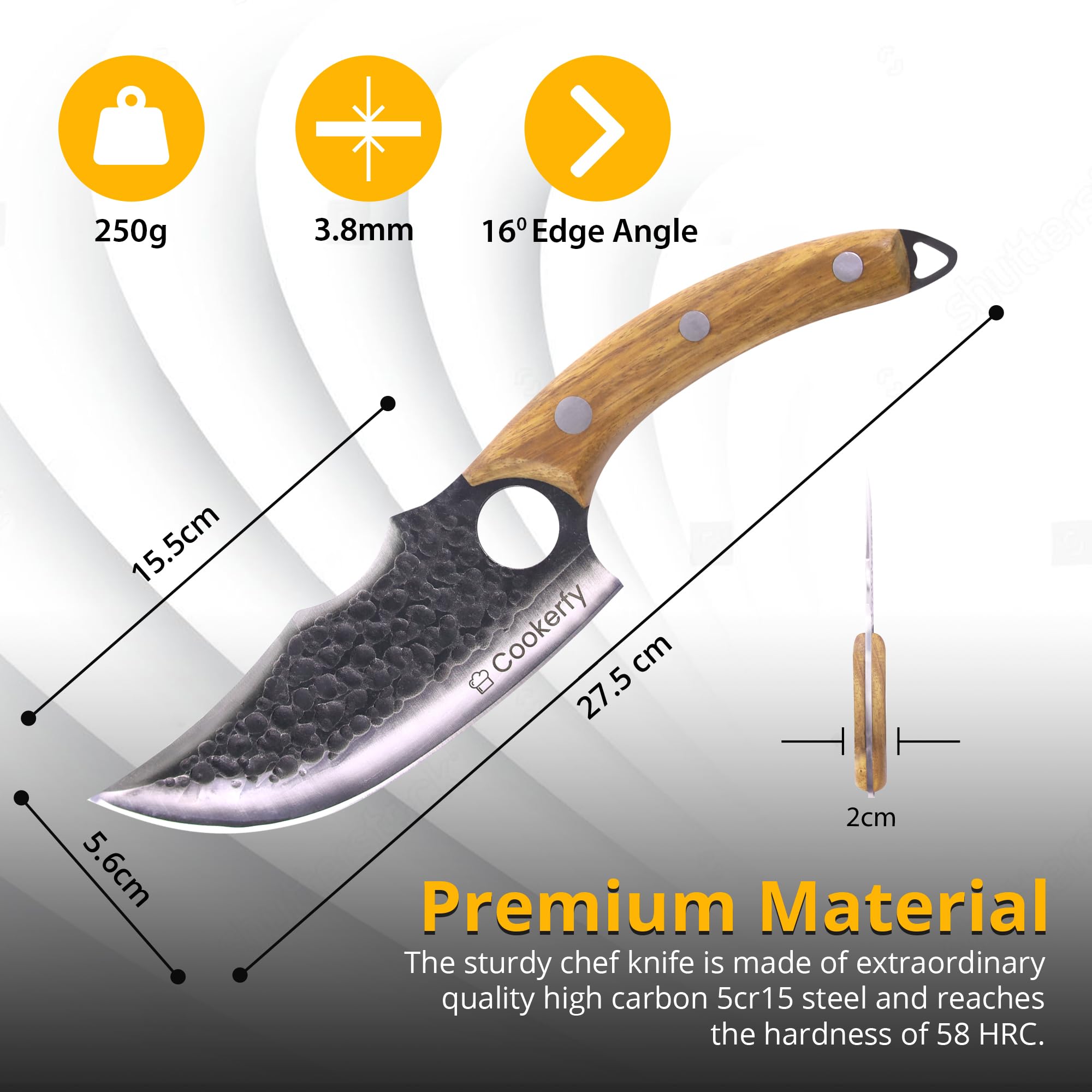 Chef Knife - Japanese Knife Style with Ergonomic Grip & Rosewood Handle, 6" High Carbon 5cr15 Steel Meat Cleaver, Genuine Leather Sheath, Kitchen Knives, Gift Packaging — Amazon image 5