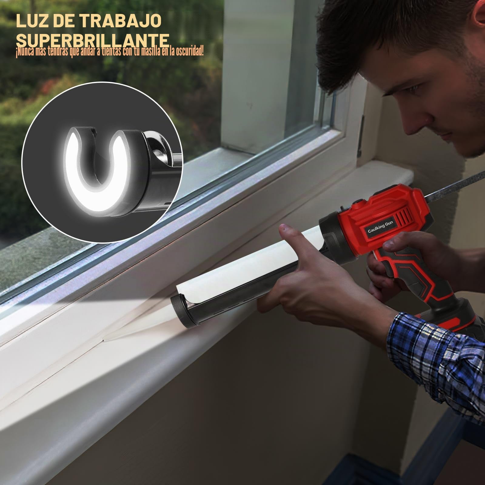 Pistola de silicona eléctrica para 18 V, batería de 1500 mAh, pistola de silicona con LED, 4 velocidades ajustables, bomba de silicona eléctrica 300 ml, sellador, antigoteo, para estanqueidad
