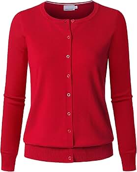 JSCEND Women's Long Sleeve Button Down Crew Neck Soft Knit
