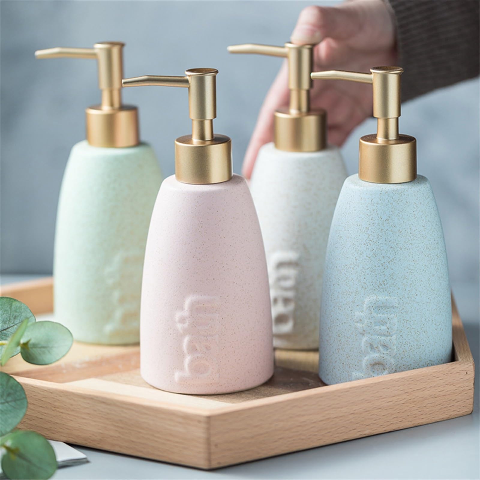 Dispenser di sapone da bagno in ceramica, ricaricabile, con erogatore a pompa, per sapone liquido, sapone per piatti, lozione shampoo (bianco)