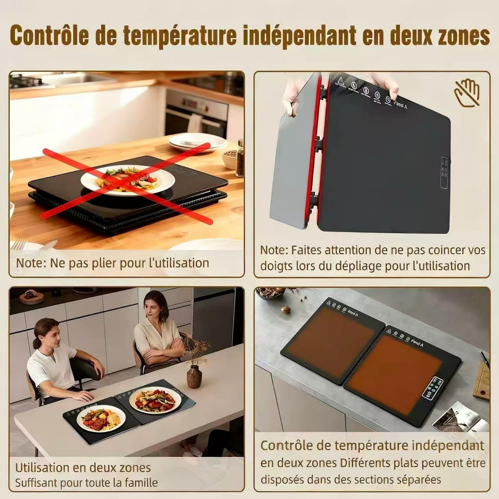 Plaque Chauffante Pliable 80*30 CM, Chauffe Plat Électrique à Température Réglable, Plateau Chauffant Électrique pour Buffets, Banquets et Repas de Famille, Maintien au Chaud et Décongélation