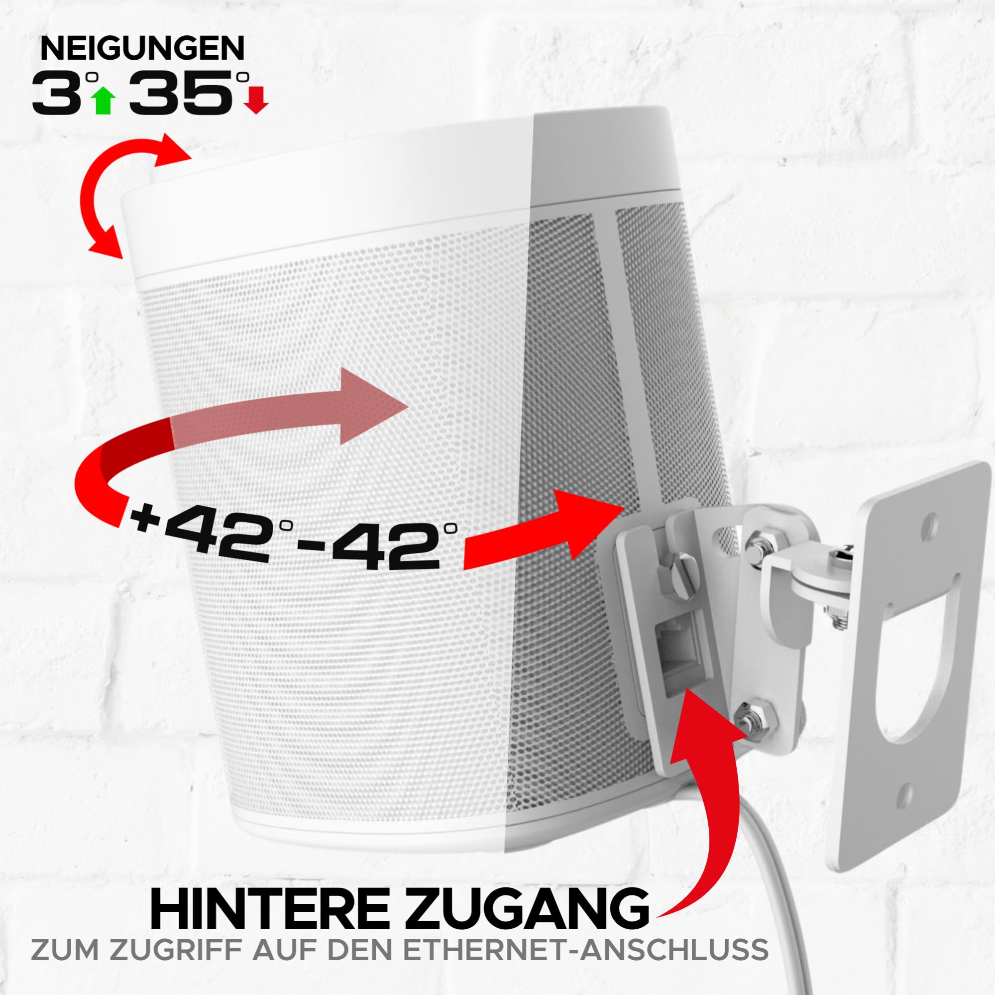 Sound bass Play 1 Wandhalterung, Weiß, Kompatibel mit Sonos Play:1, Paar