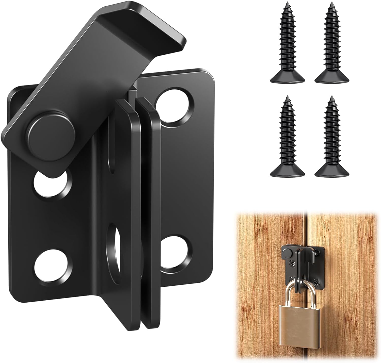 Cmbxaq Black Stainless Steel Shed Lock Flip Latch Slide Bolt, Flip Latch Slide Bolt Stainless Steel Gate Bolts Tiny Padlock Hasp For Wooden Gates, Garden Sheds, Garage Doors, Matte Finish 45X40mm