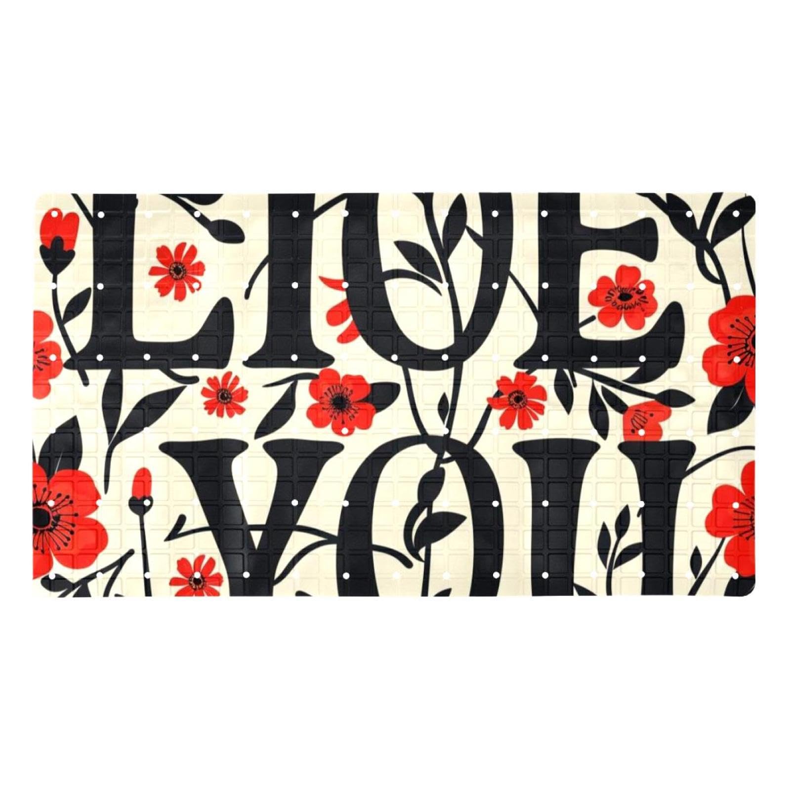 Tapis de bain antidérapant Art I Love You sécurisé pour éviter les glissades en famille