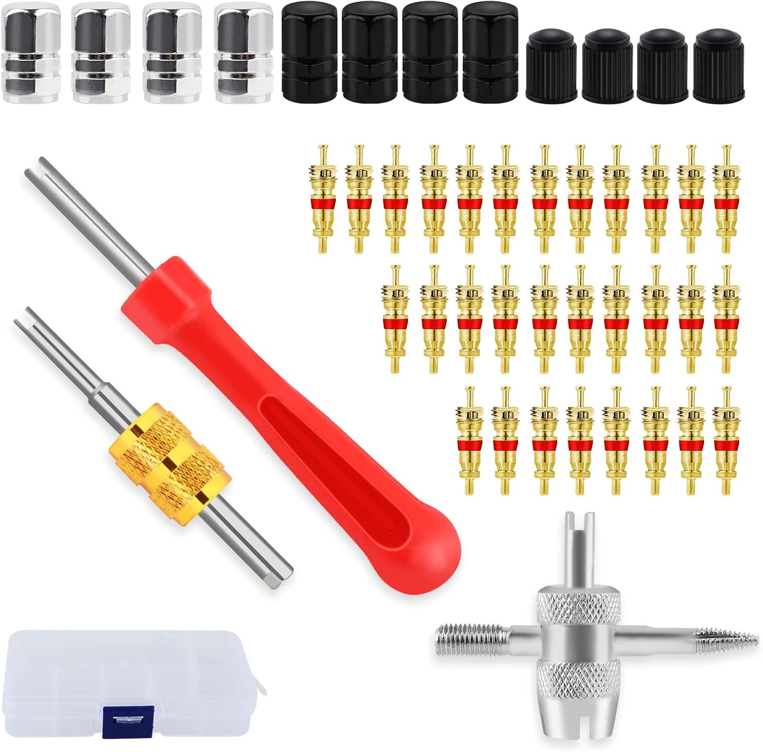 46 Pcs Valve Core Remover Tool, Car Bike Tyre Valve Core Tool Set with